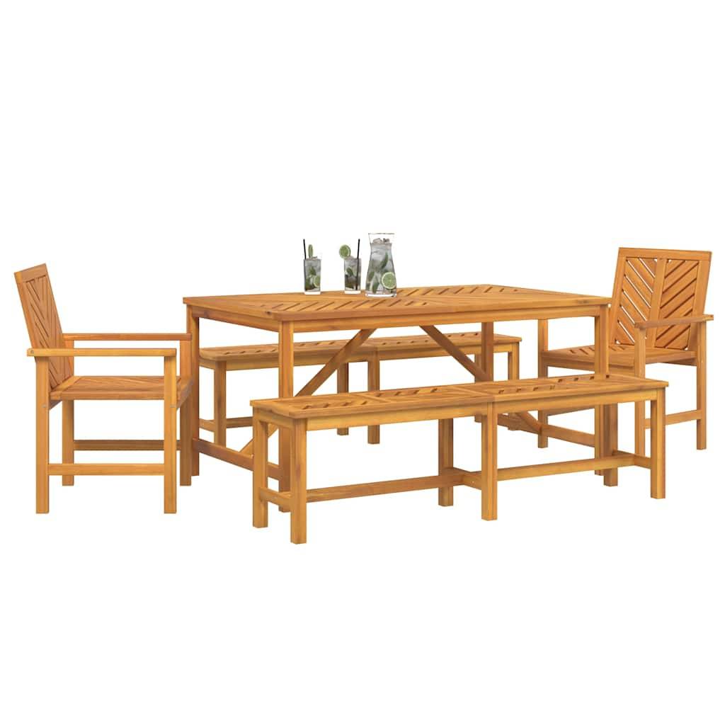Ensemble de salle à manger jardin bois d'acacia massif huilé marron 150 x 90 x 74 cm (5 pièces), Poids :66.6kg - PANGIVO - Image 3