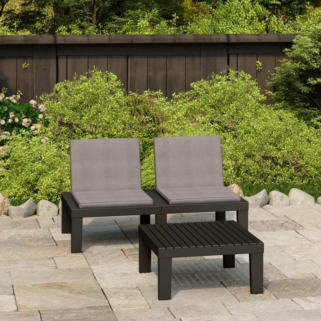 ComfortXL - Petit Salon de Jardin 2 pcs Plastique Canapé Table Basse Coussins Gris – ComfortXL Outdoor Living - Image 1