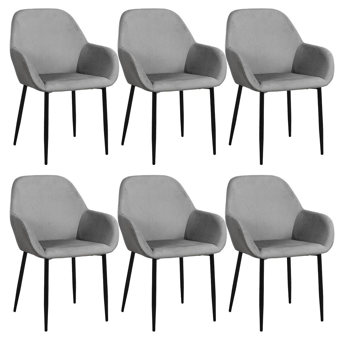 ALTOBUY - Lot de 6 Fauteuils Velours Côtelé Gris - ALESSIA - Image 1