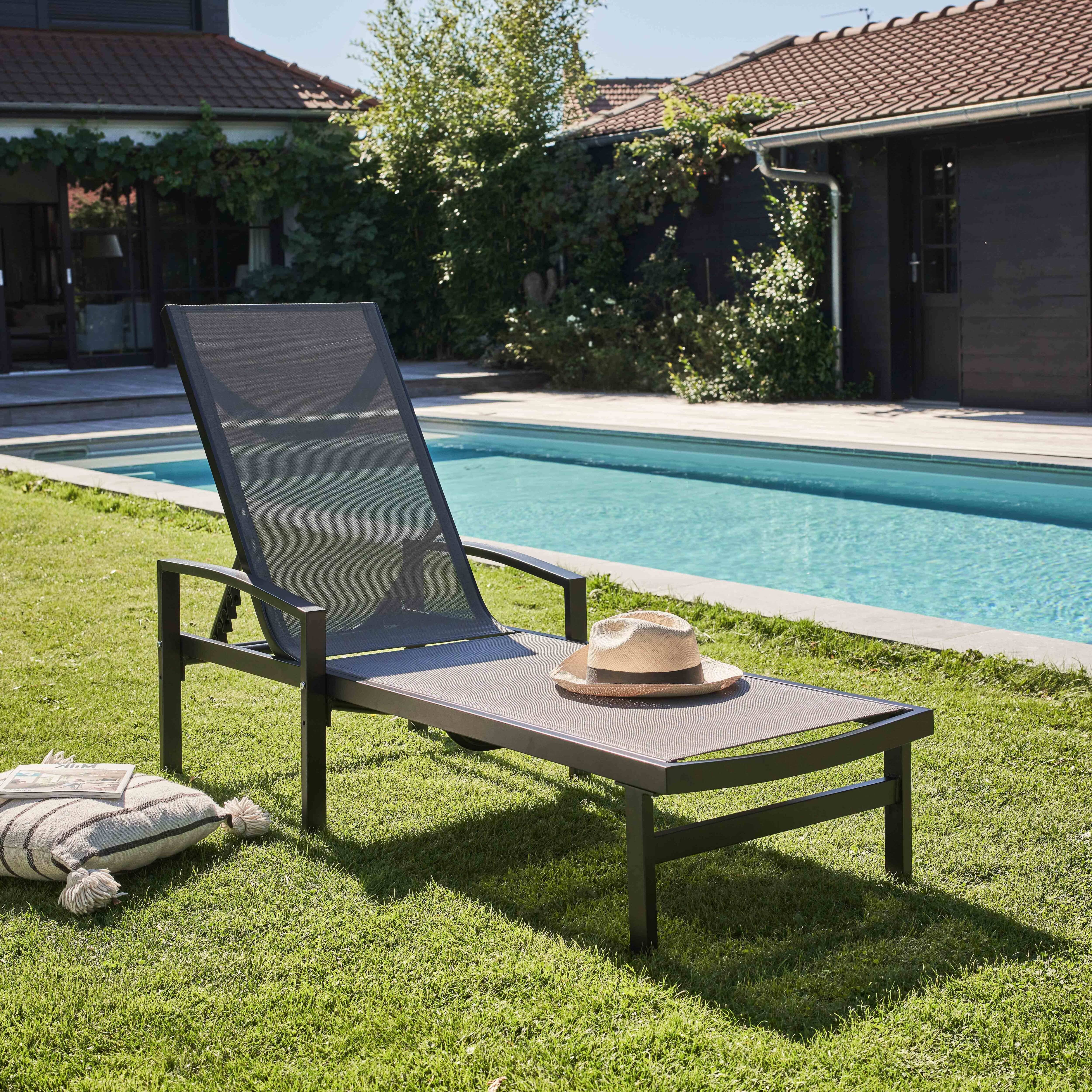 Oviala - Lot de 2 bains de soleil en aluminium gris Oléron - Oviala - Imagen 6