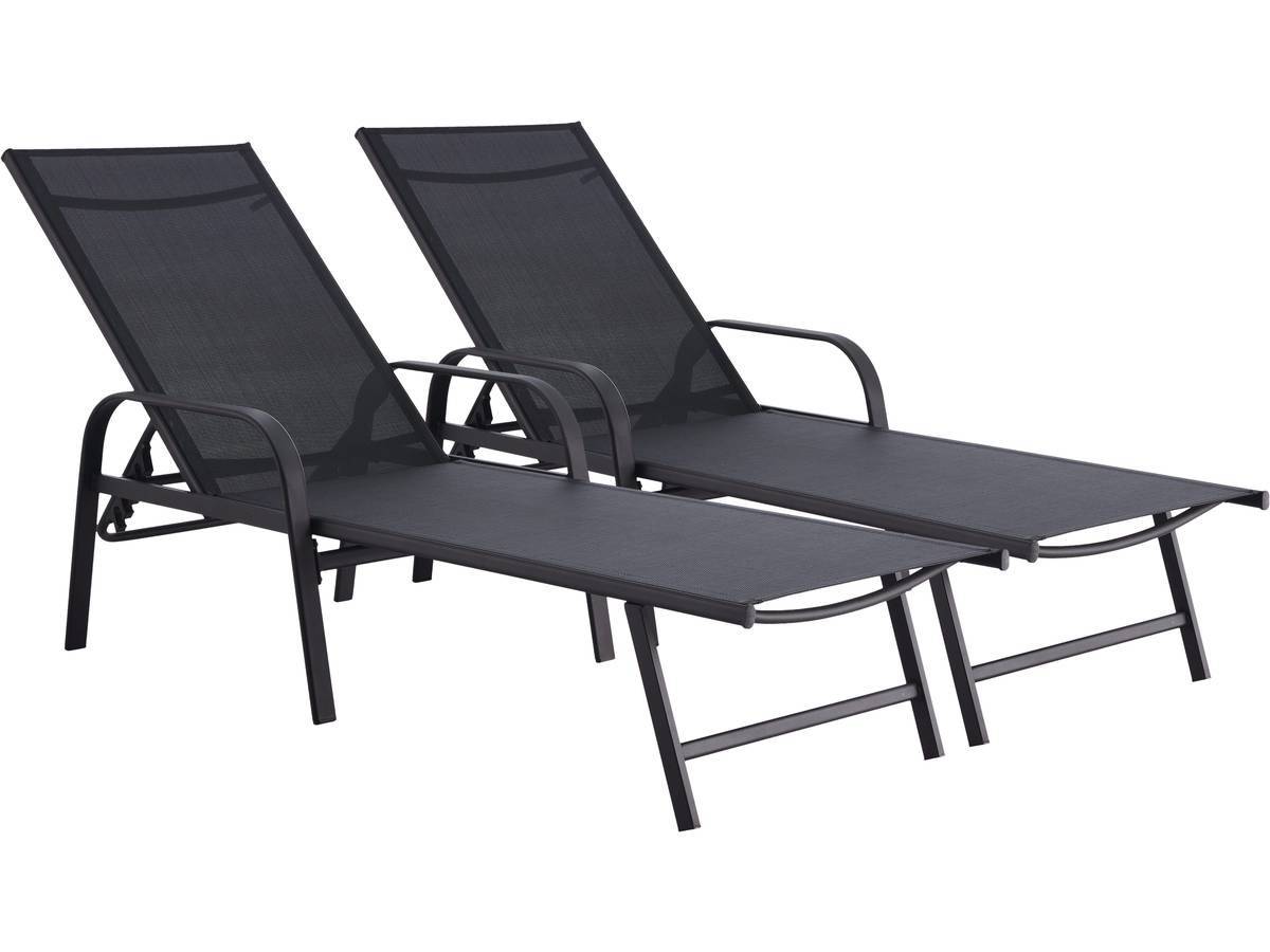 Lot De 2 Bains De Soleil En Métal Avec Accoudoirs "farniente" - Noir -habitat Et Jardin - Image 1
