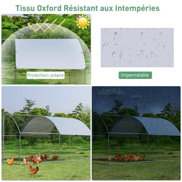 Helloshop26 - Enclos poulailler en métal galvanisé 380 x 280 cm avec housse supérieure en tissu oxford parc grillagé pour poulet canard lapin - Imagen 3