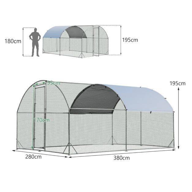 Helloshop26 - Enclos poulailler en métal galvanisé 380 x 280 cm avec housse supérieure en tissu oxford parc grillagé pour poulet canard lapin - Imagen 4