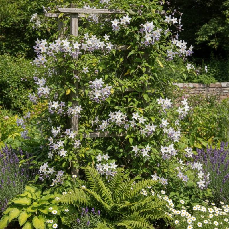 Solanum, Morelle faux jasmin à fleurs Blanche - feuillage Caduc - Pot de 3L - Echelle bambou 60/120 cm-  hauteur à maturité De 2,50 m à 3,00 m - Imagen 2