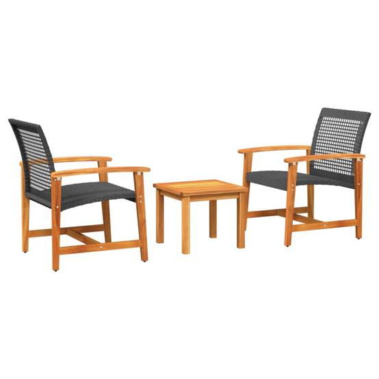 Ensemble de bistro 3 pcs noir résine tressée et bois d'acacia Maison Chic - Image 1