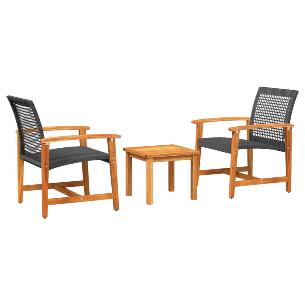 Ensemble de bistro 3 pcs noir résine tressée et bois d'acacia Maison Chic - Image 1