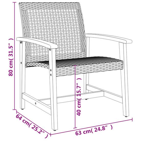 Ensemble de bistro 3 pcs noir résine tressée et bois d'acacia Maison Chic - Image 10