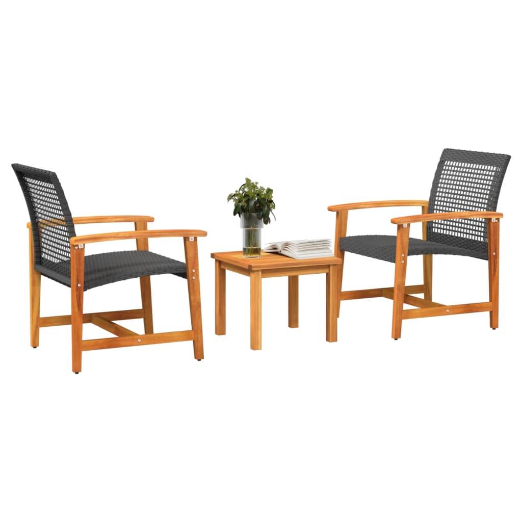Ensemble de bistro 3 pcs noir résine tressée et bois d'acacia Maison Chic - Image 3