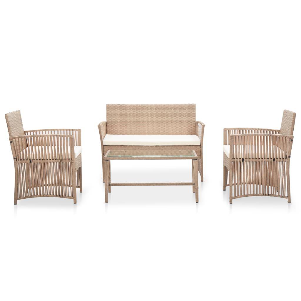 Helloshop26 - Salon de jardin meuble d'extérieur ensemble de mobilier 4 pièces avec coussins résine tressée beige - Imagen 2