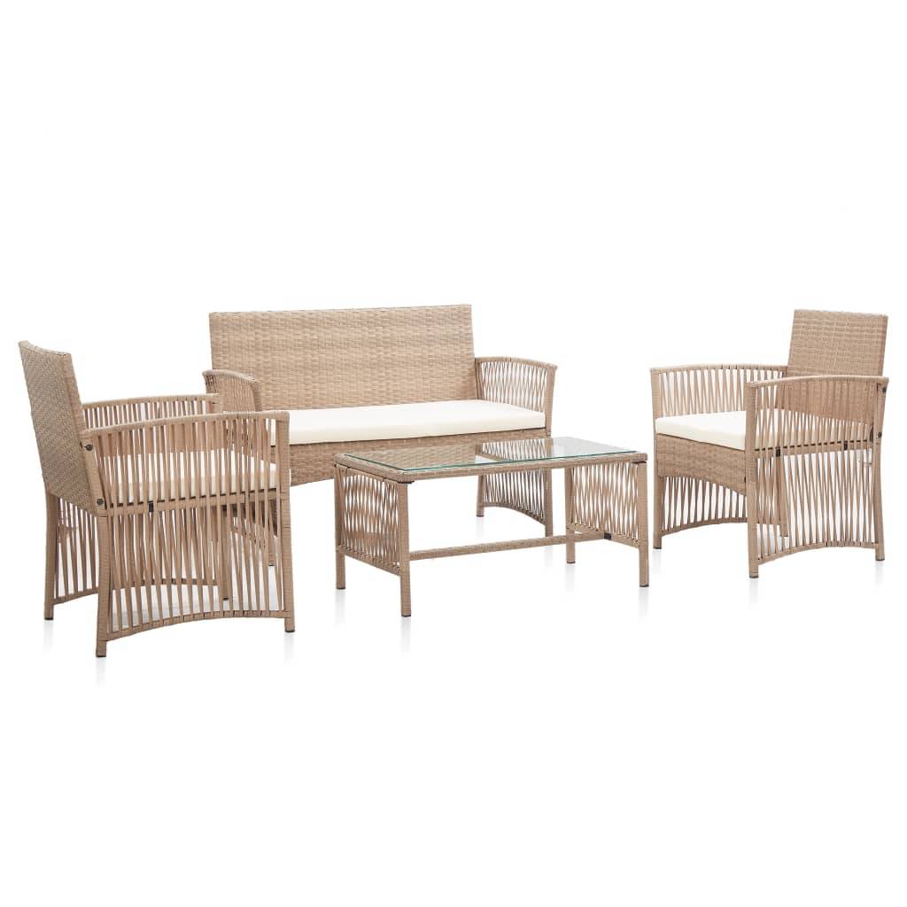 Helloshop26 - Salon de jardin meuble d'extérieur ensemble de mobilier 4 pièces avec coussins résine tressée beige - Imagen 1