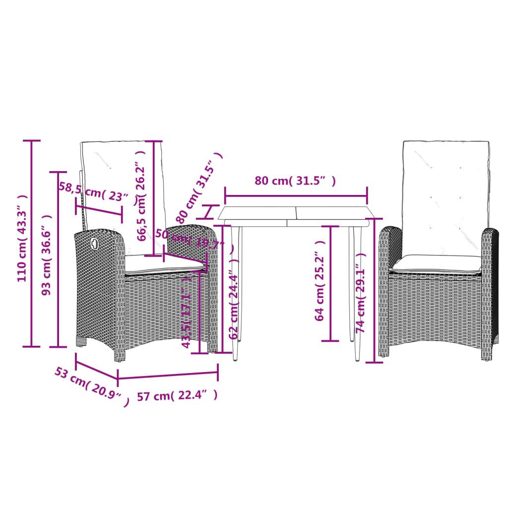 Salon de Jardin pour Balcon 2 Places, Fauteuils Noirs à Dossier Réglable et Table Carrée Design Verre – ComfortXL Outdoor Living - Image 9