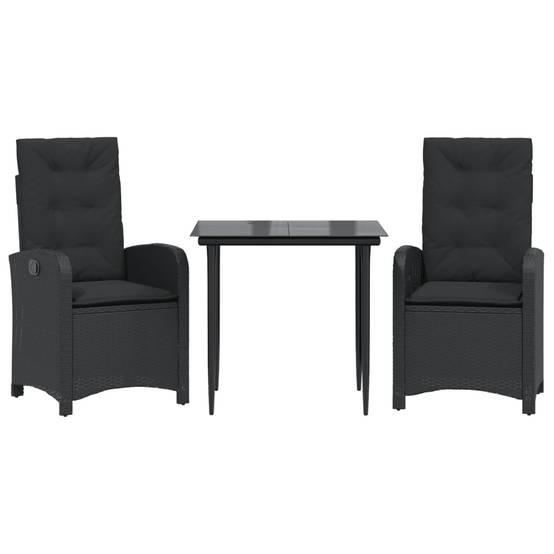 Salon de Jardin pour Balcon 2 Places, Fauteuils Noirs à Dossier Réglable et Table Carrée Design Verre – ComfortXL Outdoor Living - Image 2