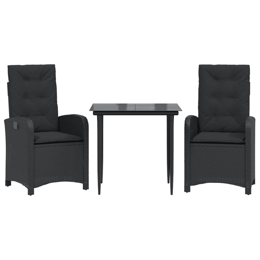 Salon de Jardin pour Balcon 2 Places, Fauteuils Noirs à Dossier Réglable et Table Carrée Design Verre – ComfortXL Outdoor Living - Image 2