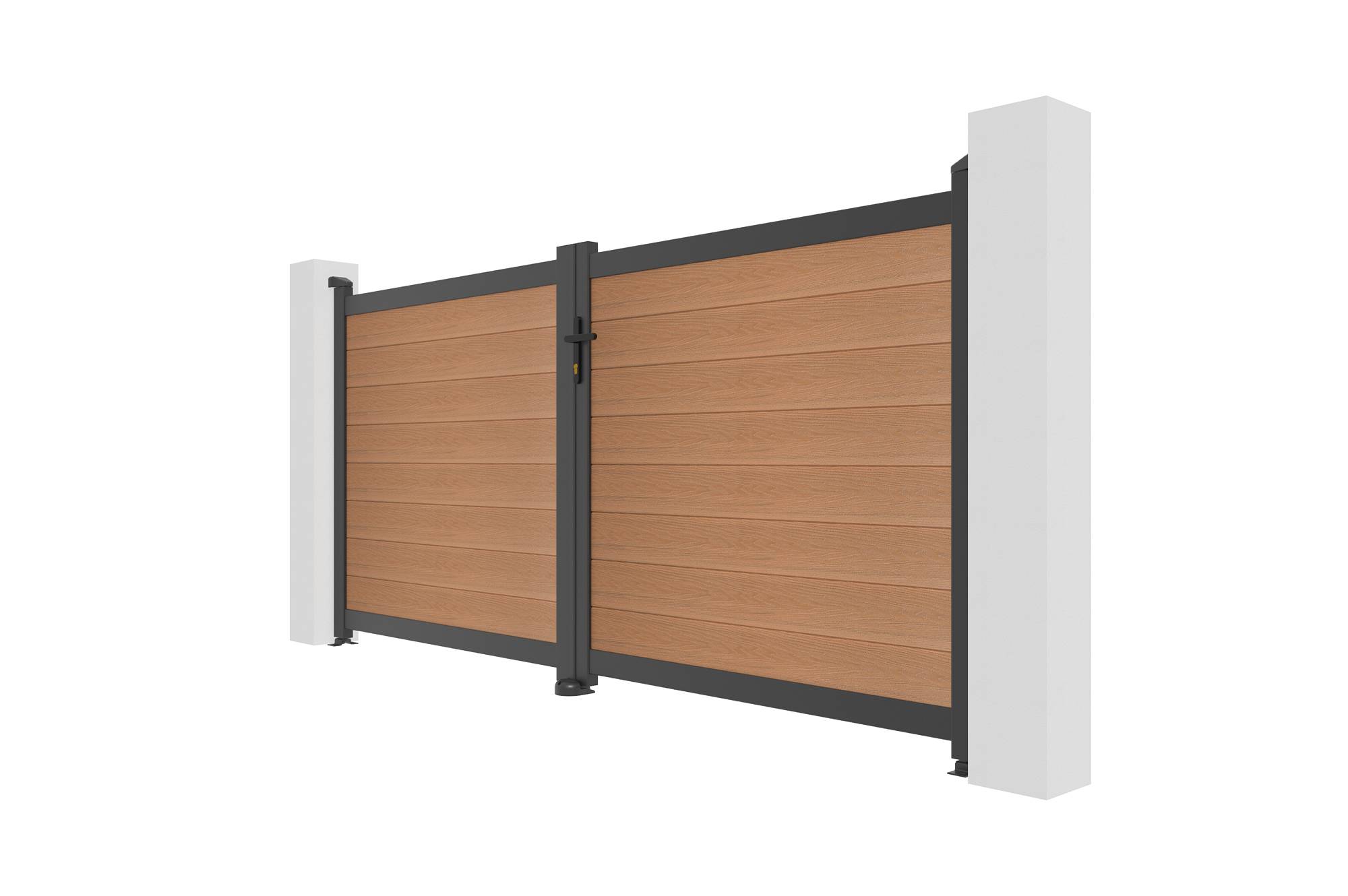 Casanoov Portail bois composite battant 3m ATHOS H.140cm teck avec cadre aluminium + portillon composite ATHOS 1m H.140cm - Image 7