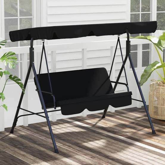 Balancelle jardin 3 places acier terrasse toit réglable 172x110x153cm noir - ComfortXL Outdoor Living - Image 4