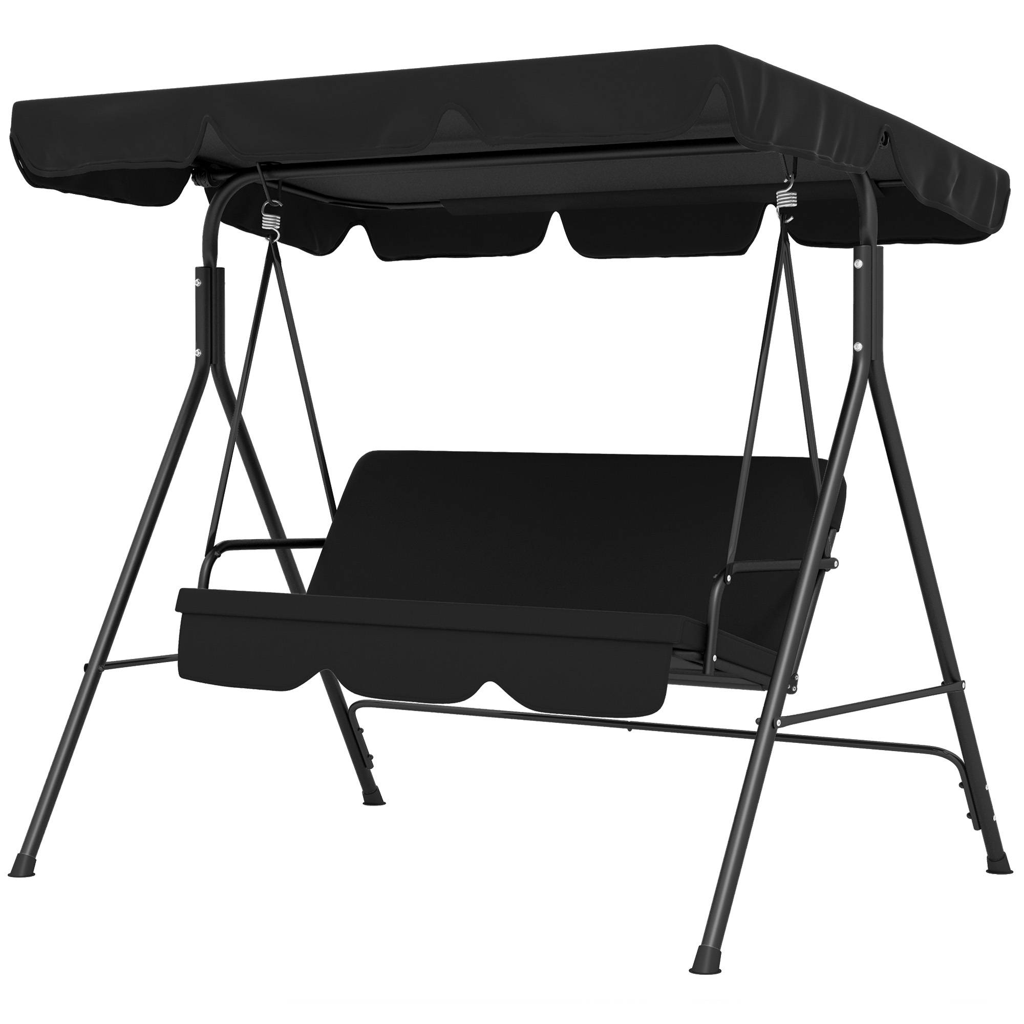 Balancelle jardin 3 places acier terrasse toit réglable 172x110x153cm noir - ComfortXL Outdoor Living - Image 2