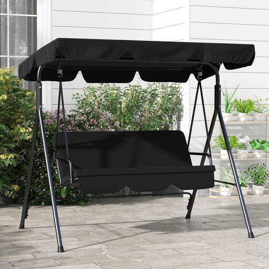Balancelle jardin 3 places acier terrasse toit réglable 172x110x153cm noir - ComfortXL Outdoor Living - Image 10