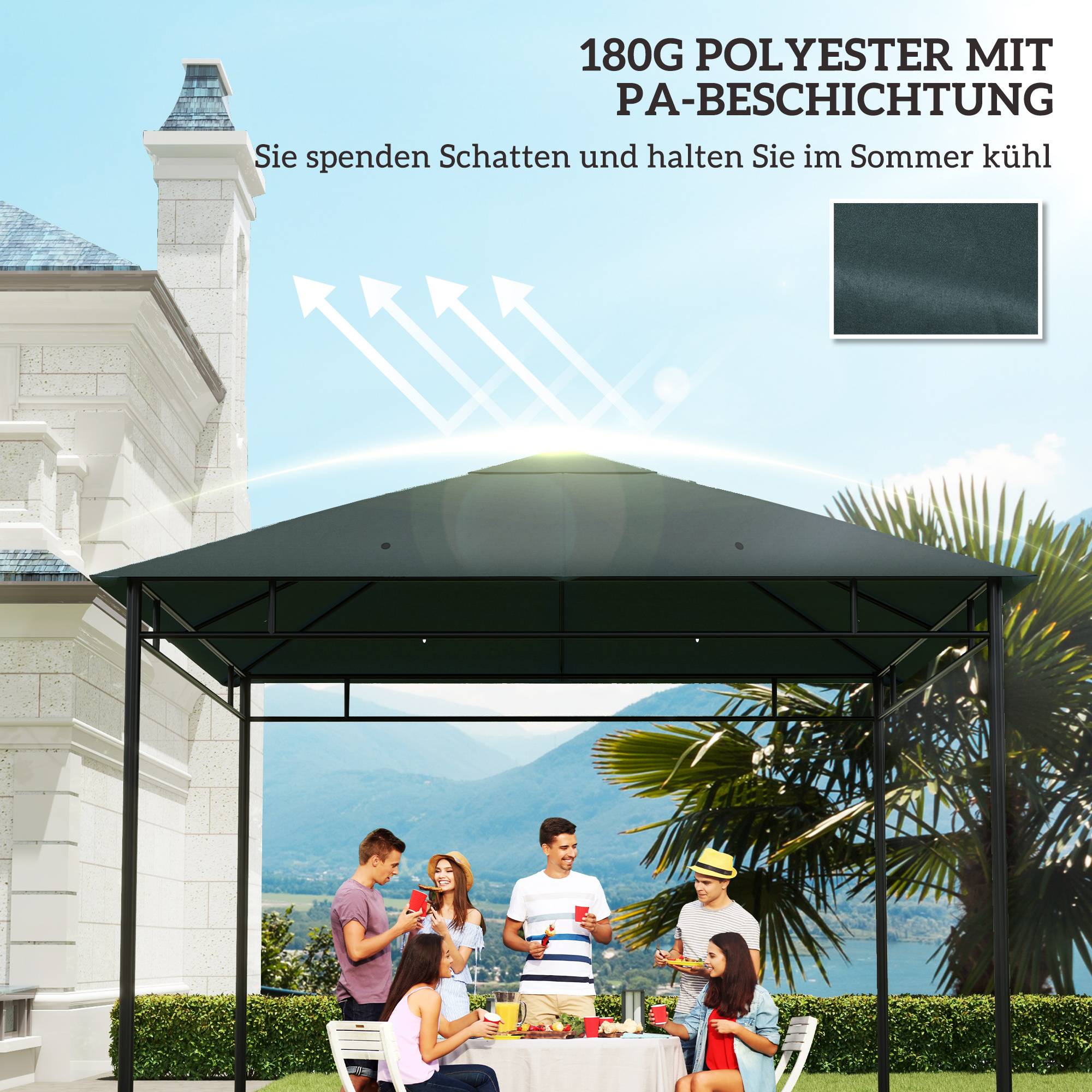 Toit remplacement pavillon jardin polyester 2,98x2,98 m gris foncé - Image 8