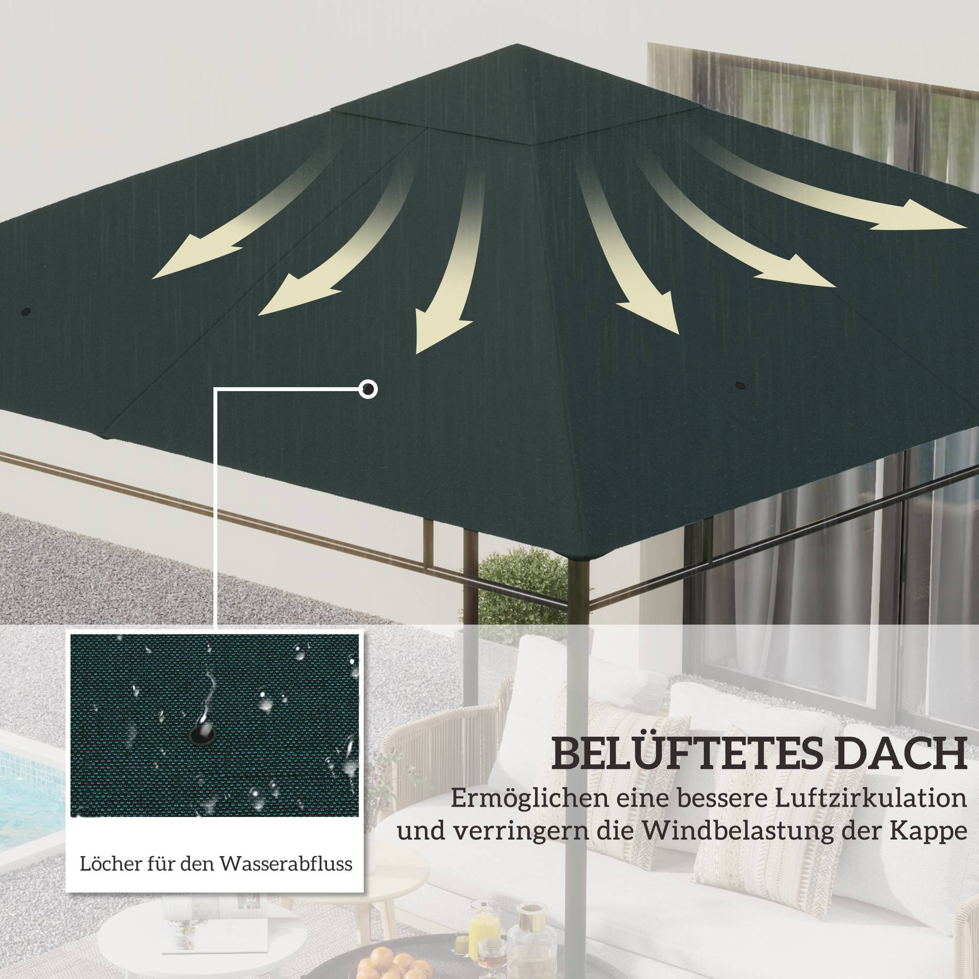 Toit remplacement pavillon jardin polyester 2,98x2,98 m gris foncé - Image 6