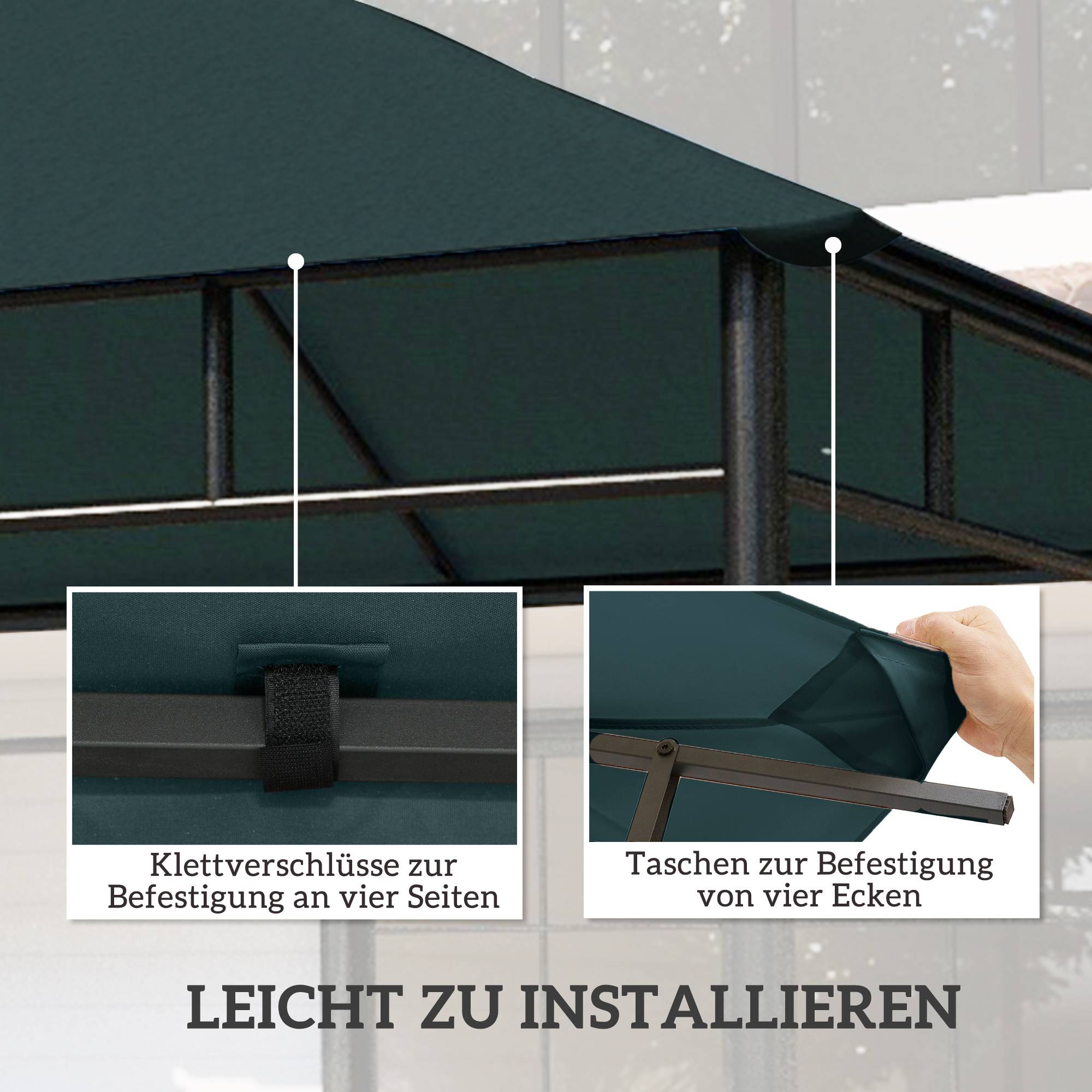 Toit remplacement pavillon jardin polyester 2,98x2,98 m gris foncé - Image 7