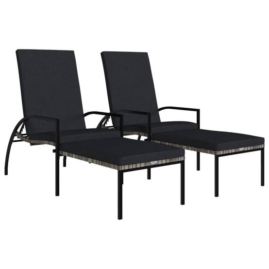 Helloshop26 - Lot de deux chaises longues transat avec repose-pied résine tressée gris - Imagen 1