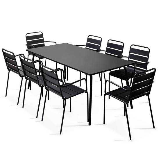 Oviala - Ensemble table de Jardin et 8 fauteuils en métal noir Palavas - Oviala - Image 1