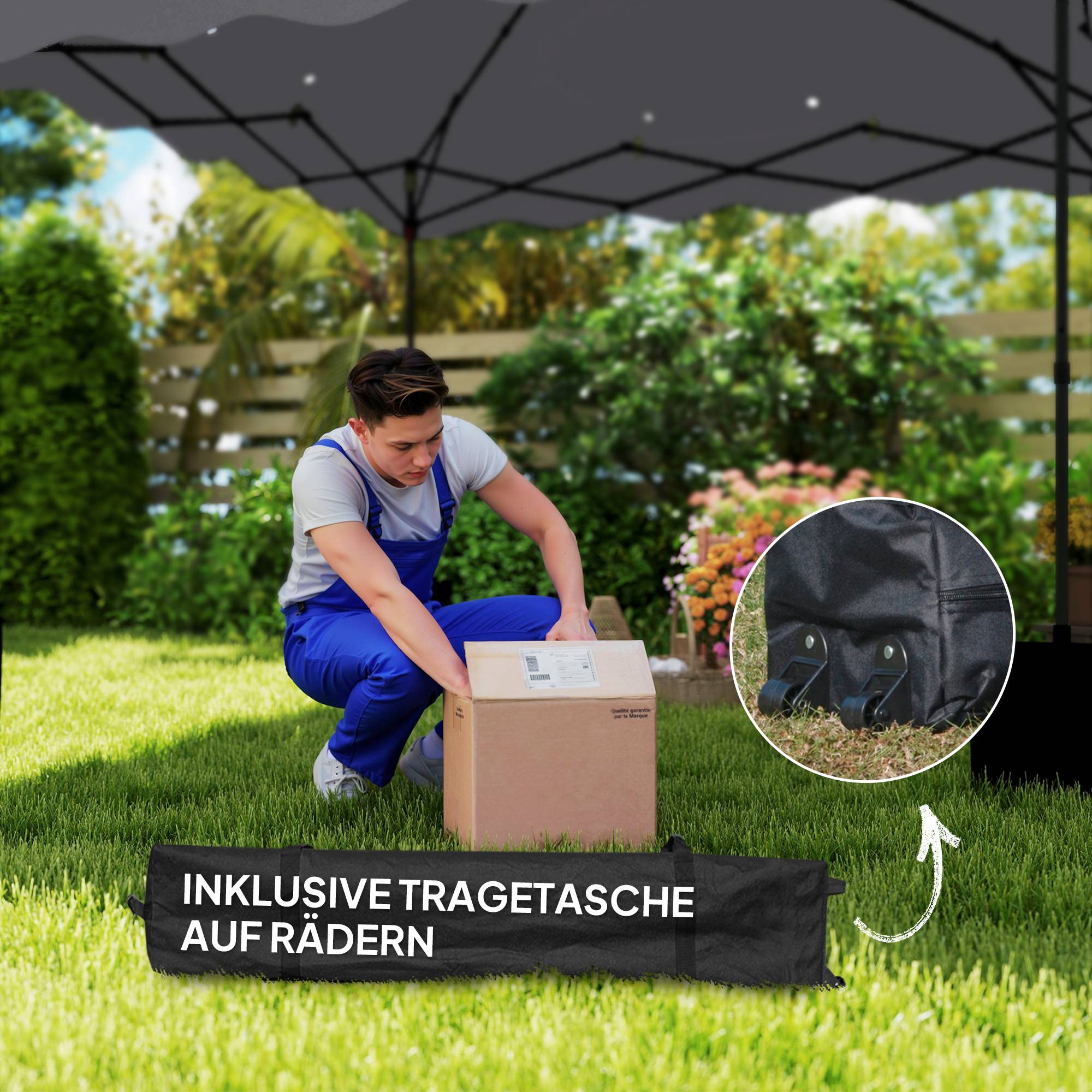 Tonnelle pliante pop-up polyester jardin réception anti-UV imperméable 3x3m gris clair - ComfortXL Outdoor Living - Image 7