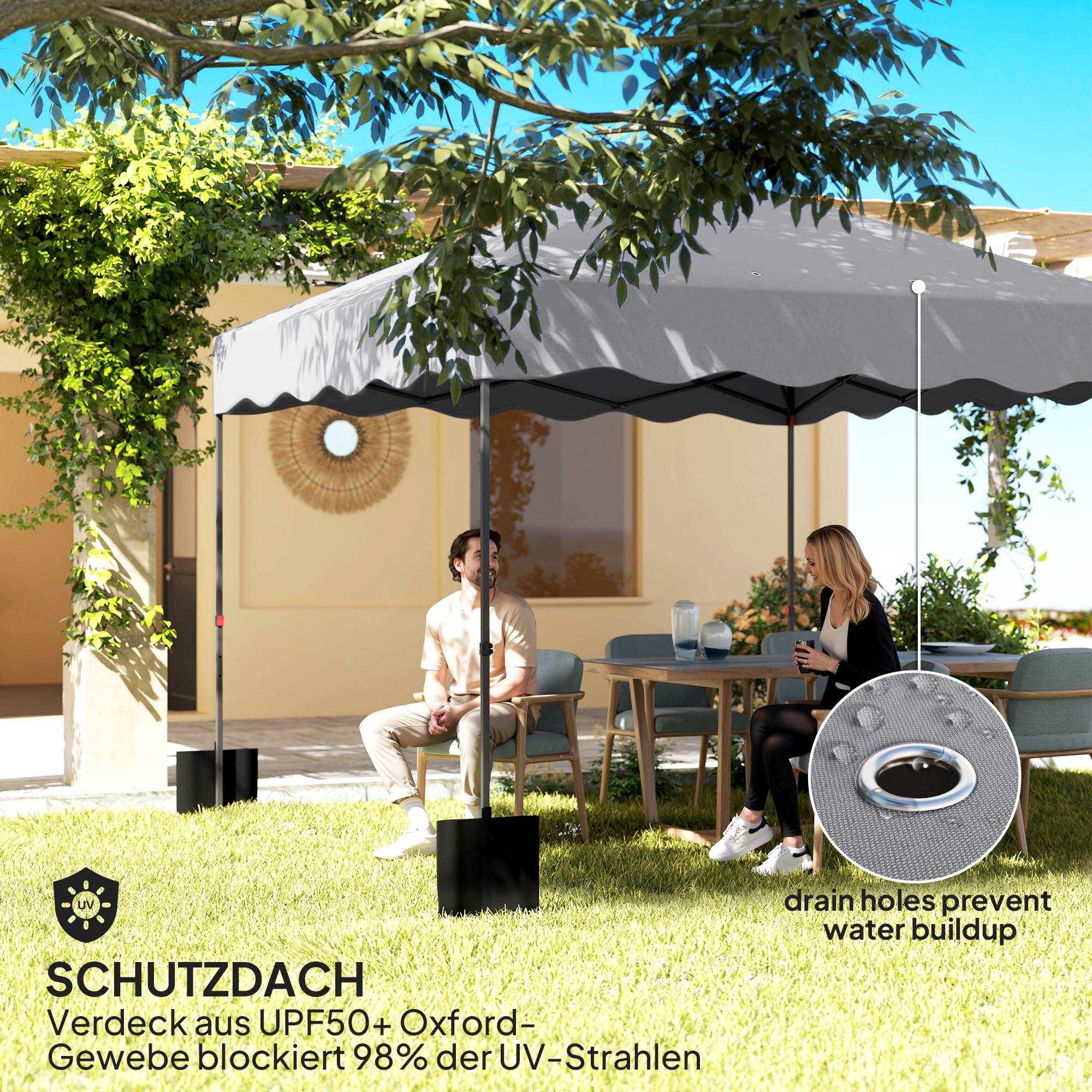 Tonnelle pliante pop-up polyester jardin réception anti-UV imperméable 3x3m gris clair - ComfortXL Outdoor Living - Image 6