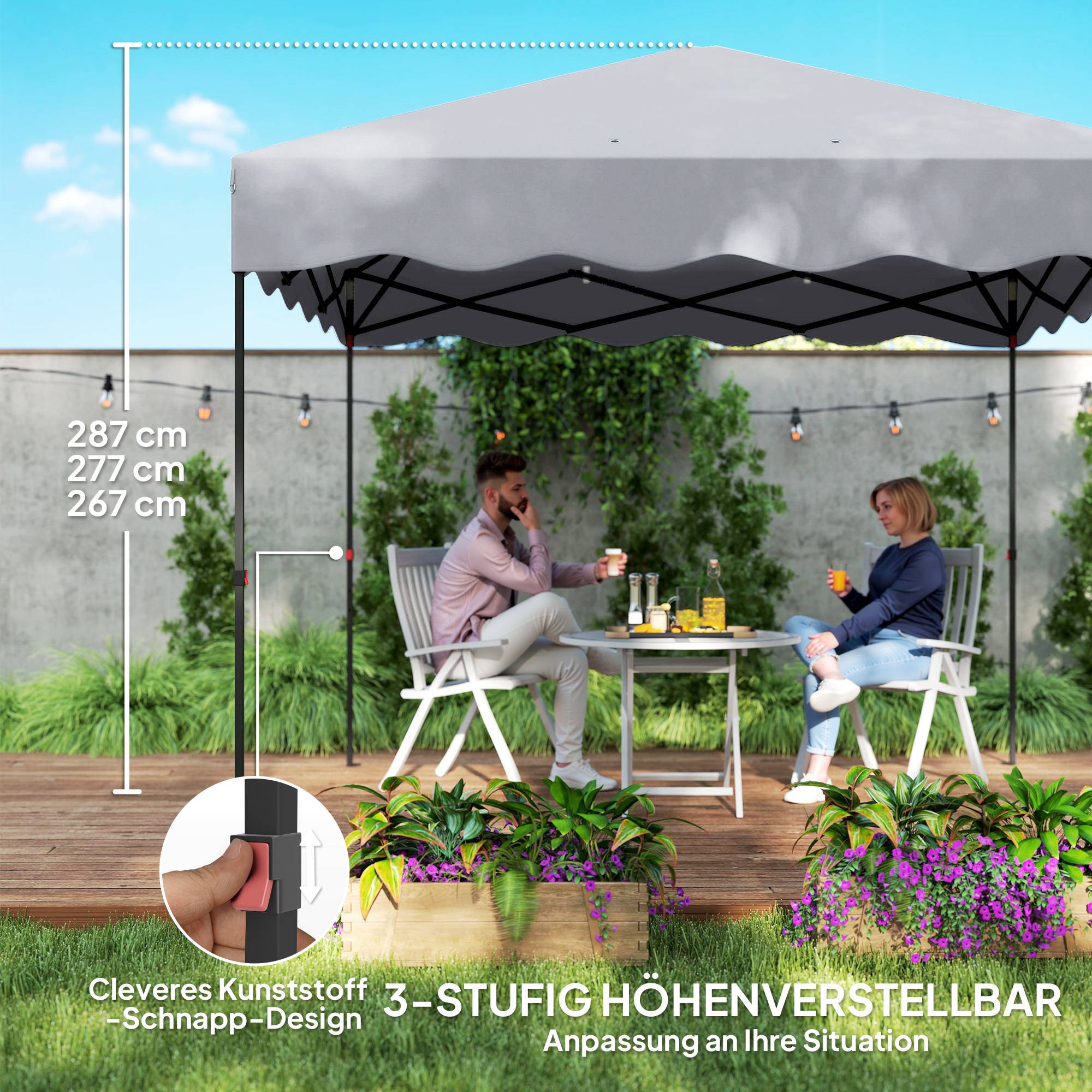 Tonnelle pliante pop-up polyester jardin réception anti-UV imperméable 3x3m gris clair - ComfortXL Outdoor Living - Image 5