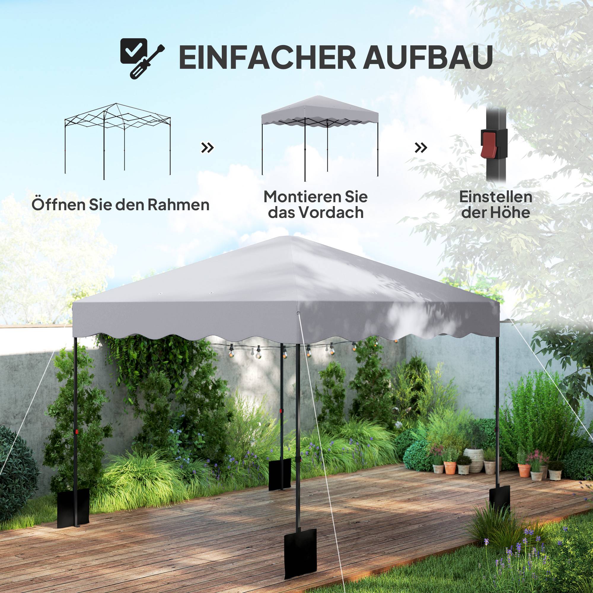 Tonnelle pliante pop-up polyester jardin réception anti-UV imperméable 3x3m gris clair - ComfortXL Outdoor Living - Image 4