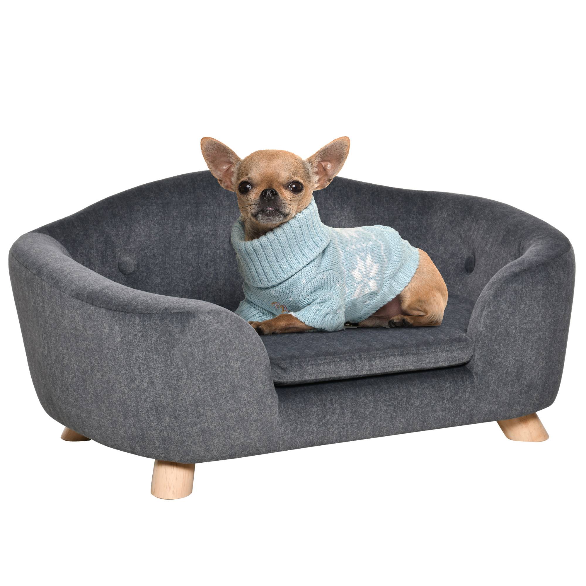 ComfortXL - Lit pour chien bois de pin intérieur dossier peluche 70cm gris - ComfortXL Outdoor Living