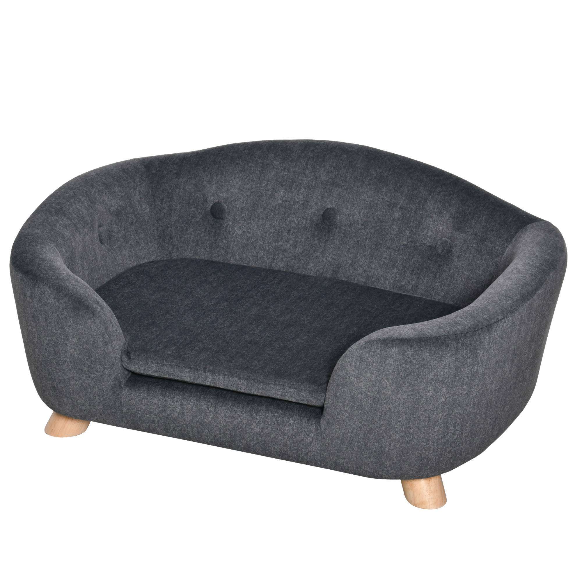 Lit pour chien bois de pin intérieur dossier peluche 70cm gris - ComfortXL Outdoor Living - Image 2