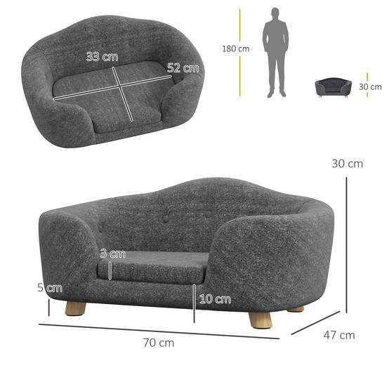 Lit pour chien bois de pin intérieur dossier peluche 70cm gris - ComfortXL Outdoor Living - Image 5