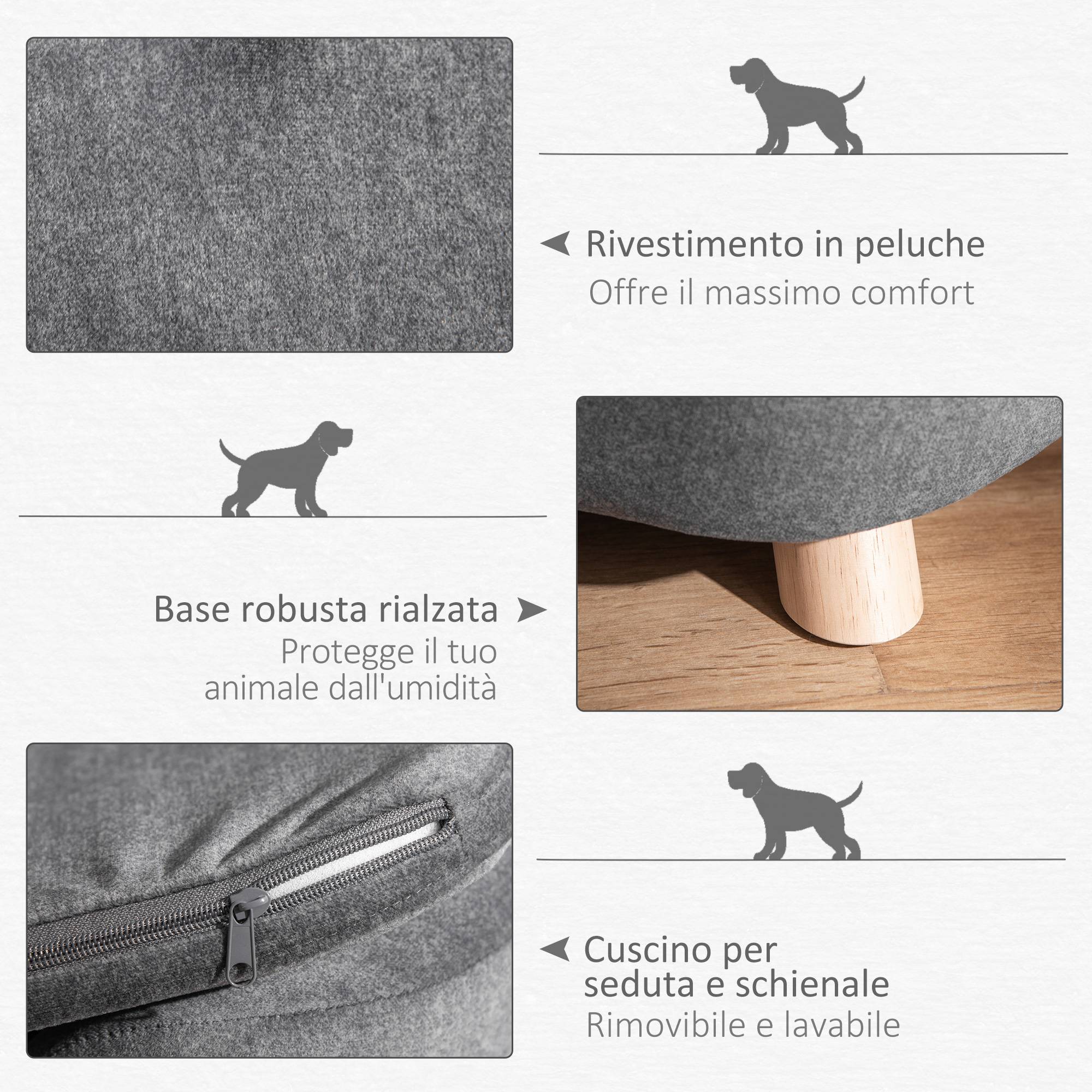 Lit pour chien bois de pin intérieur dossier peluche 70cm gris - ComfortXL Outdoor Living - Image 7