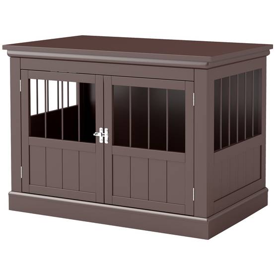 Cage pour petit chien table moderne, 3 portes françaises fermeture magnétique, 78x53x59,3 cm, marron - Image 2