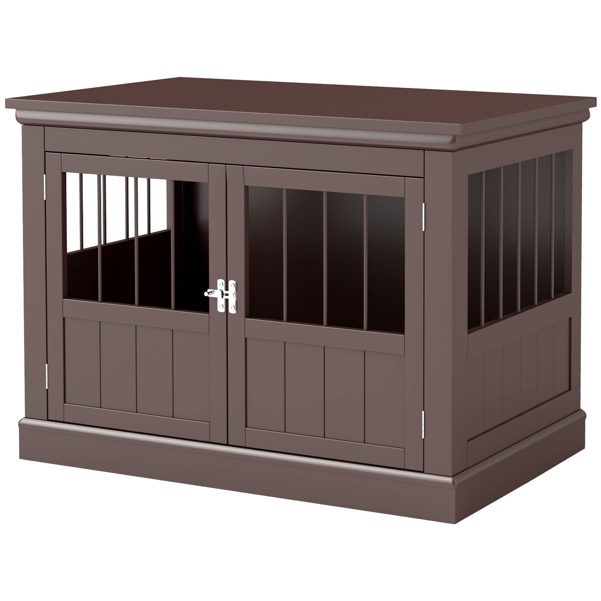 Cage pour petit chien table moderne, 3 portes françaises fermeture magnétique, 78x53x59,3 cm, marron - Image 2
