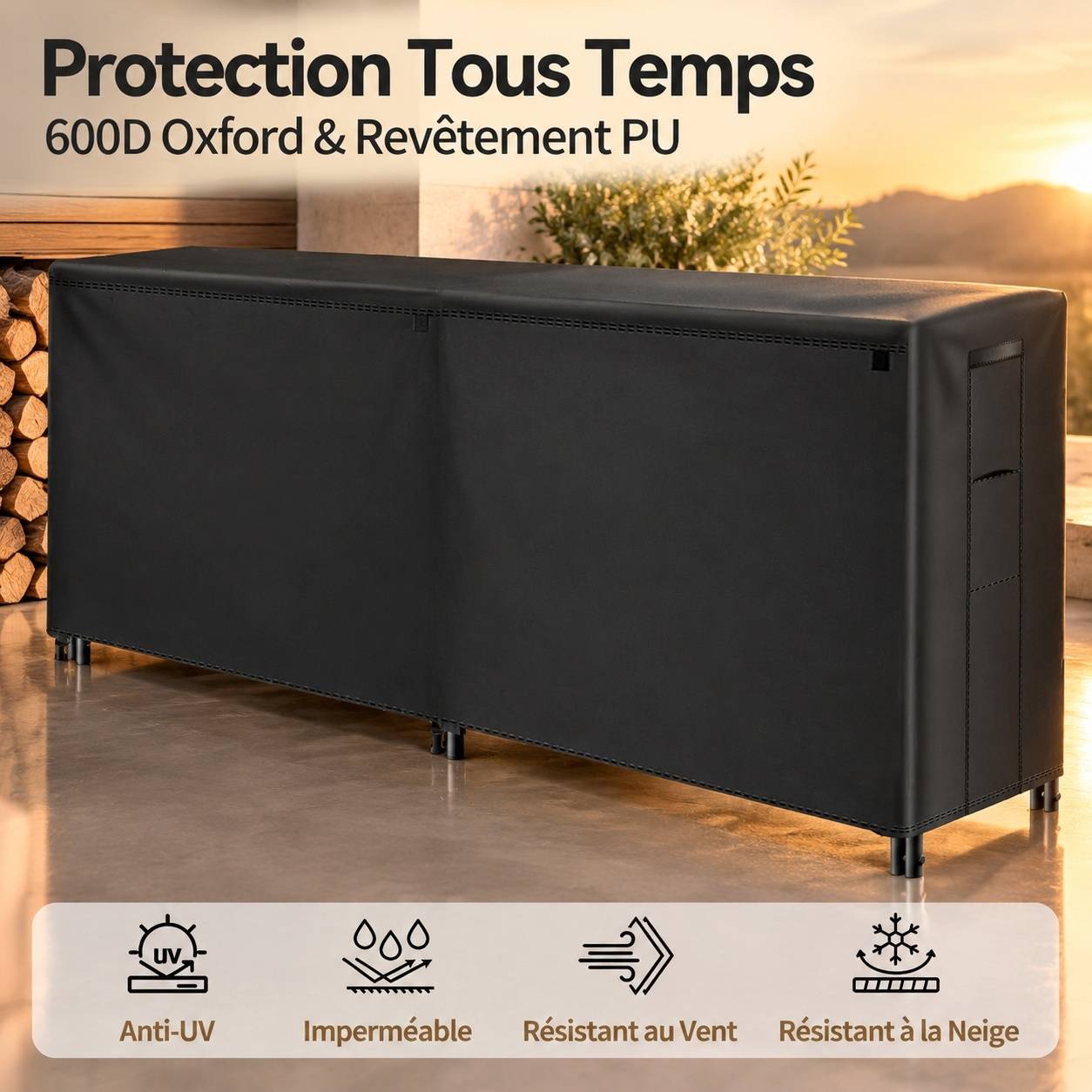 Housse de Rangement pour Bûches Imperméable Oxford 600D Résistante aux Intempéries - Image 3