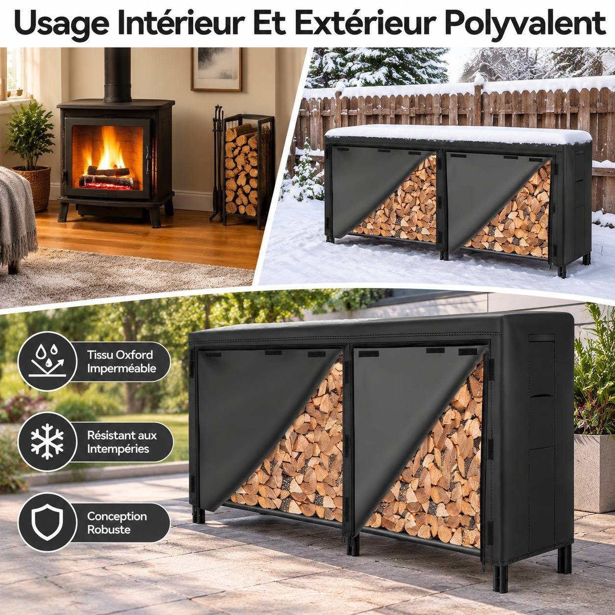 Housse de Rangement pour Bûches Imperméable Oxford 600D Résistante aux Intempéries - Image 4