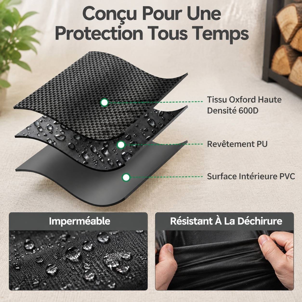 Housse de Rangement pour Bûches Imperméable Oxford 600D Résistante aux Intempéries - Image 5