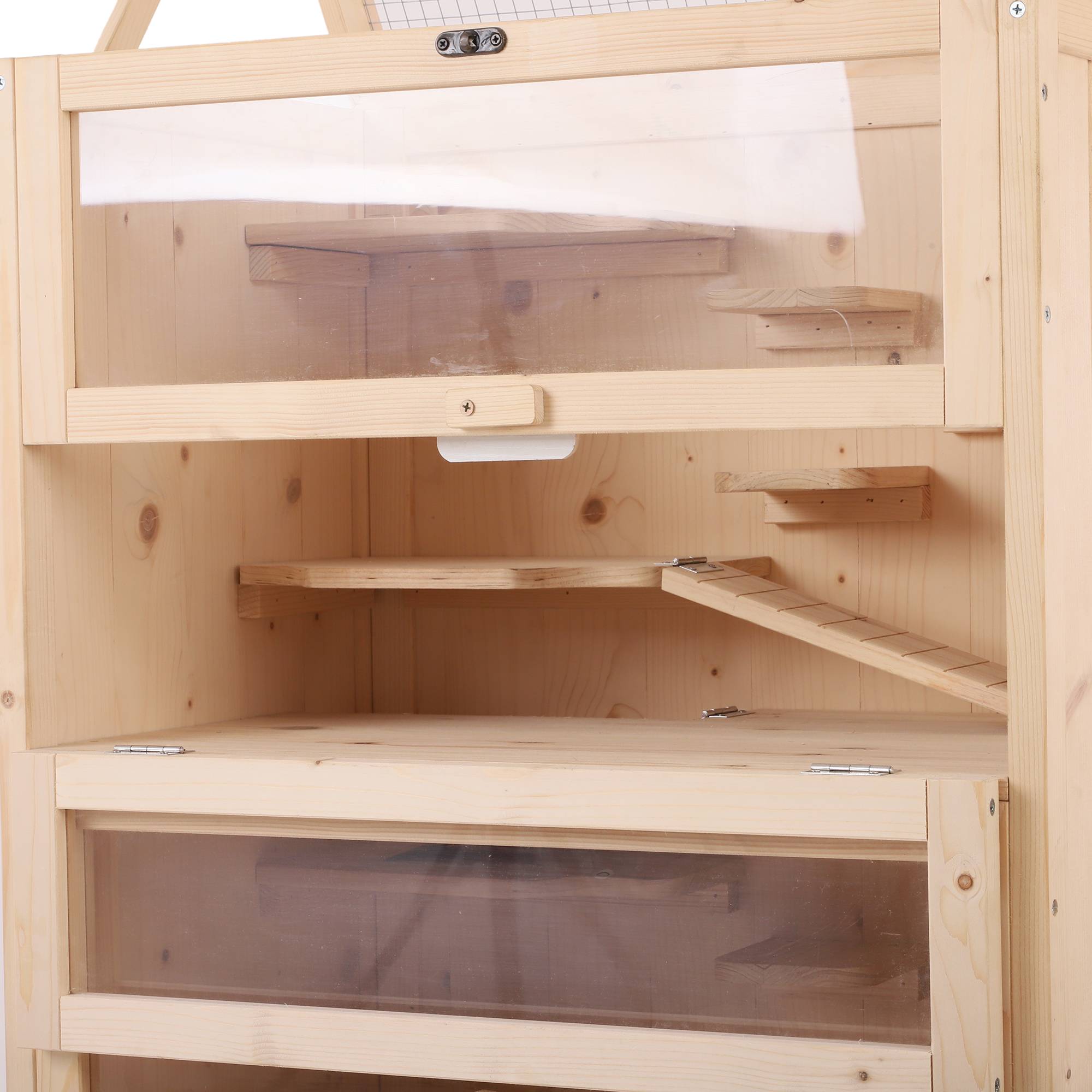 Pawhut - Cage pour hamsters souris petits rongeurs multi-niveaux 5 étages 10 plateformes bois de pin 60 x 40 x 120 cm - Imagen 9