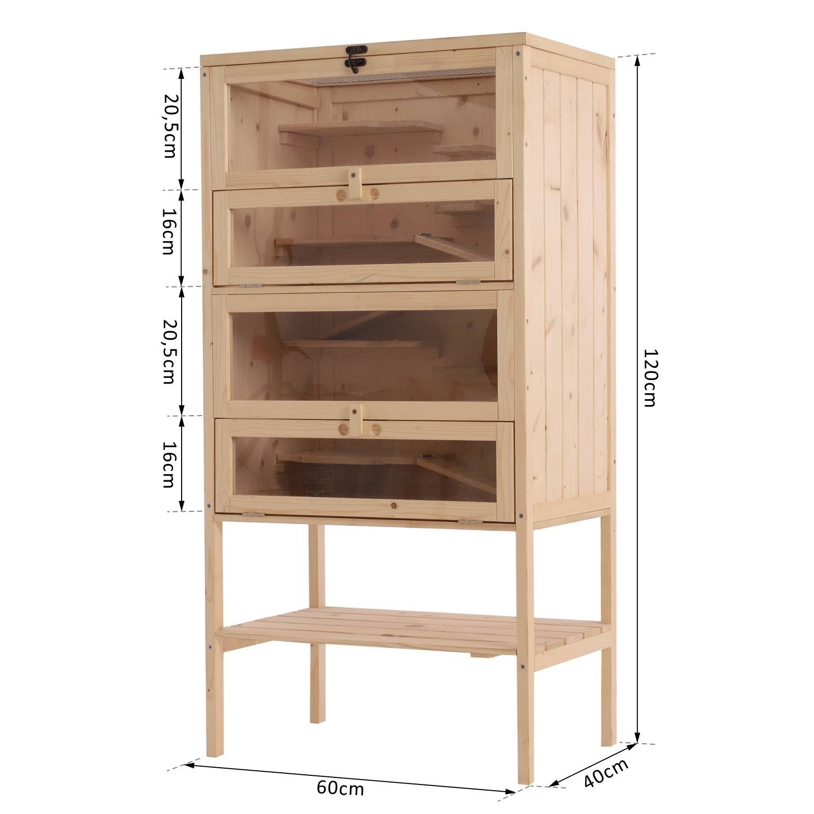 Pawhut - Cage pour hamsters souris petits rongeurs multi-niveaux 5 étages 10 plateformes bois de pin 60 x 40 x 120 cm - Imagen 3