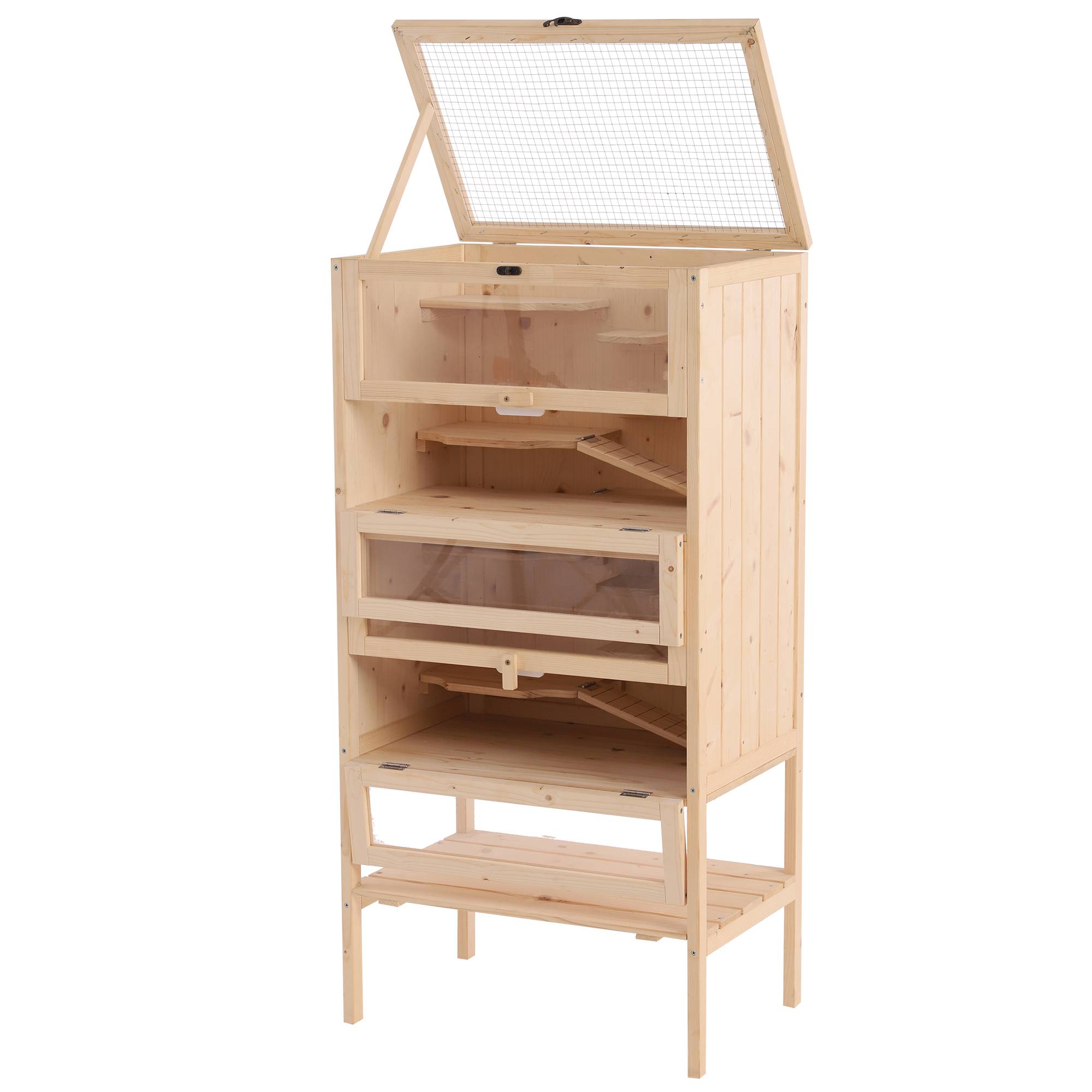 Pawhut - Cage pour hamsters souris petits rongeurs multi-niveaux 5 étages 10 plateformes bois de pin 60 x 40 x 120 cm - Imagen 1