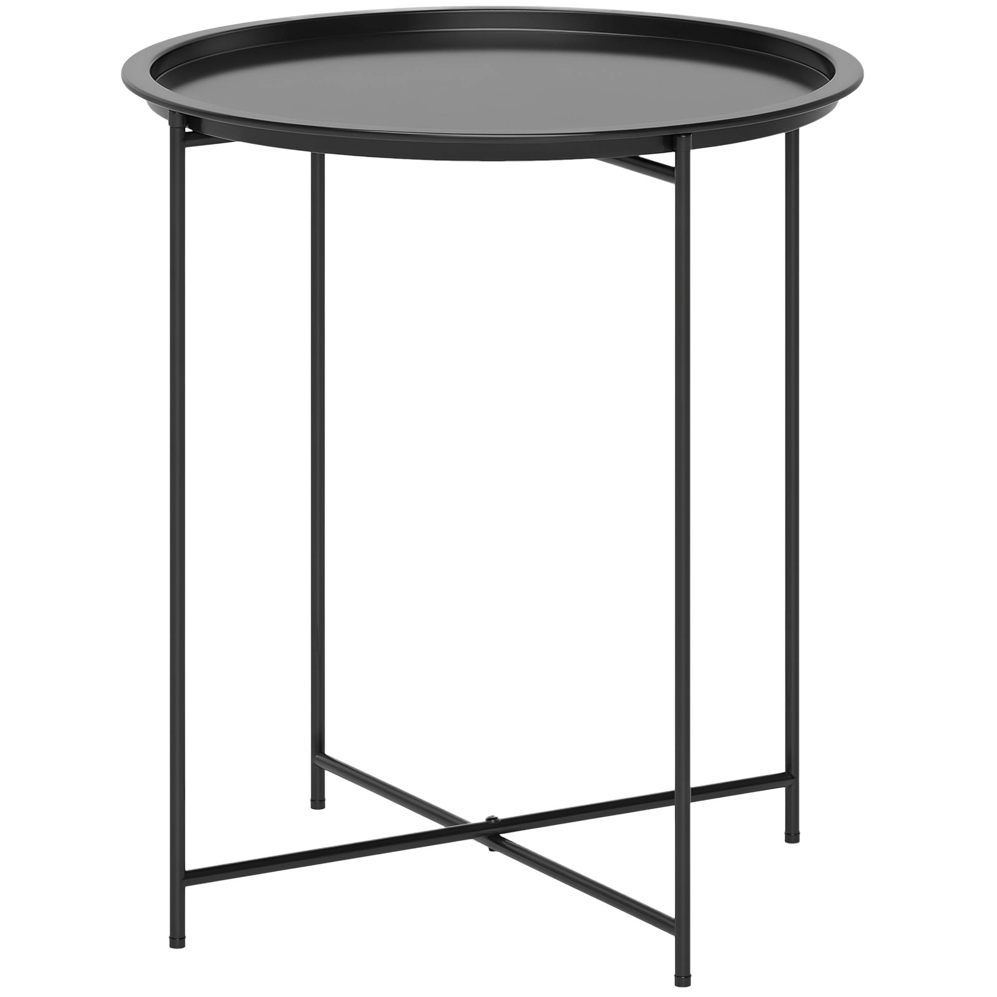 Petite table basse ronde table d'appoint plateau amovible avec bord relevé pieds pliables en acier Ø 46 x 53 cm noir - Image 1