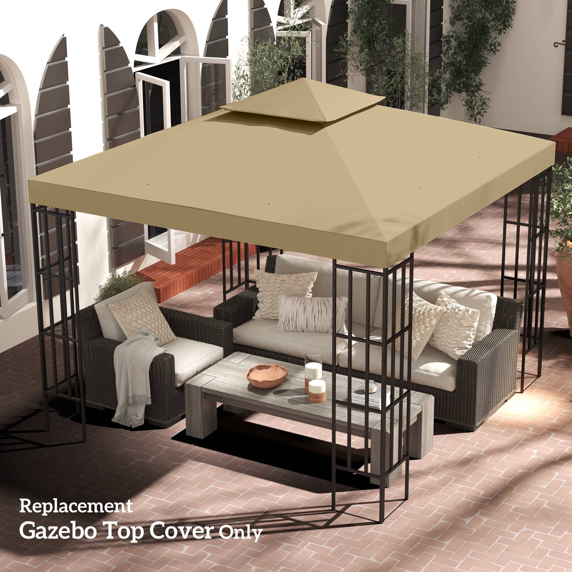 ComfortXL - Toile de rechange tissu pour tonnelle de jardin protection UV 3x3m beige - ComfortXL Outdoor Living - Image 4