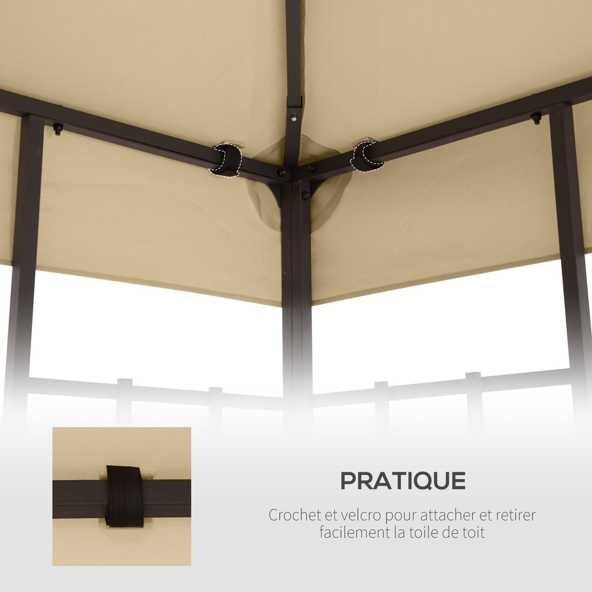 ComfortXL - Toile de rechange tissu pour tonnelle de jardin protection UV 3x3m beige - ComfortXL Outdoor Living - Image 8