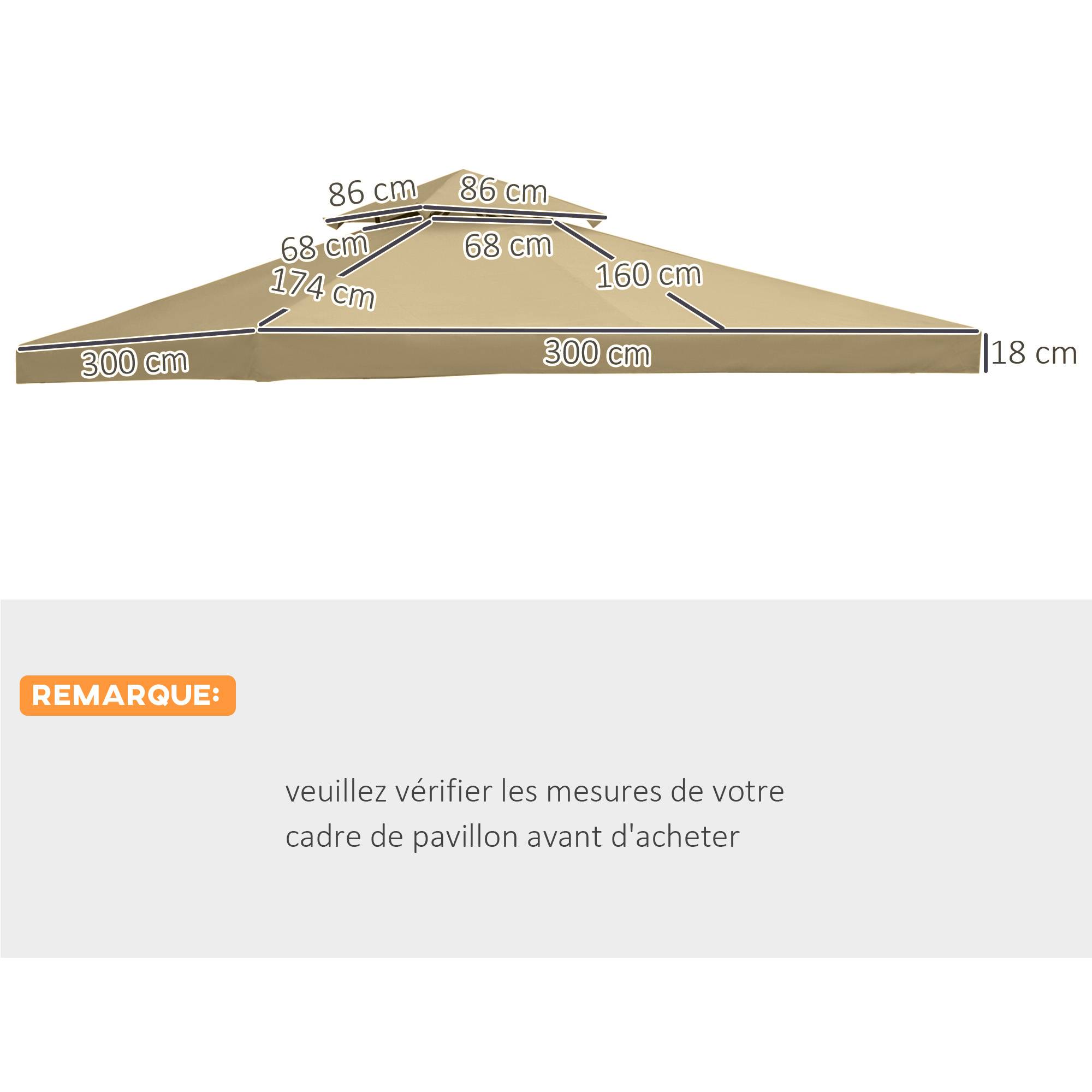 ComfortXL - Toile de rechange tissu pour tonnelle de jardin protection UV 3x3m beige - ComfortXL Outdoor Living - Image 5