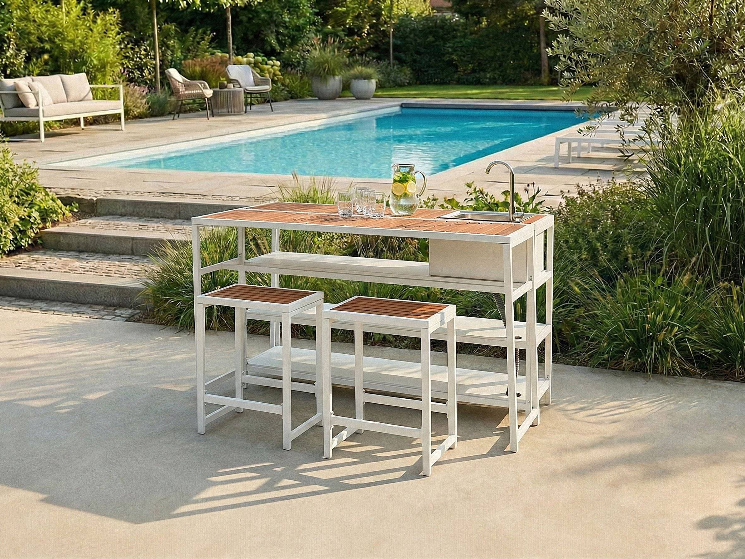 Beliani - Cuisine de jardin Acier Marron/blanc AVETRANA - 159x50x116- Beliani - Image 1