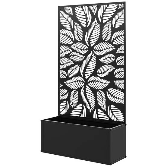 Outsunny - Jardinière avec treillis brise-vue paravent sur pieds/murale bac à fleurs rectangulaire balcon/terrasse/patio métal noir 61x23x113 cm - Outsunny - Image 1