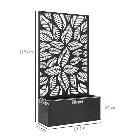 Outsunny - Jardinière avec treillis brise-vue paravent sur pieds/murale bac à fleurs rectangulaire balcon/terrasse/patio métal noir 61x23x113 cm - Outsunny - Image 3