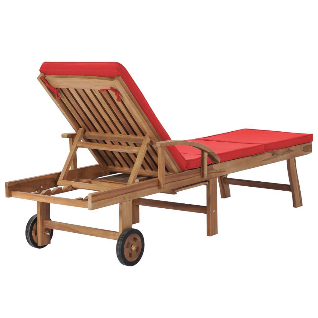 Helloshop26 - Lot de 2 transats chaise longue bain de soleil lit de jardin terrasse meuble d'extérieur avec coussins bois de teck solide rouge - Imagen 5